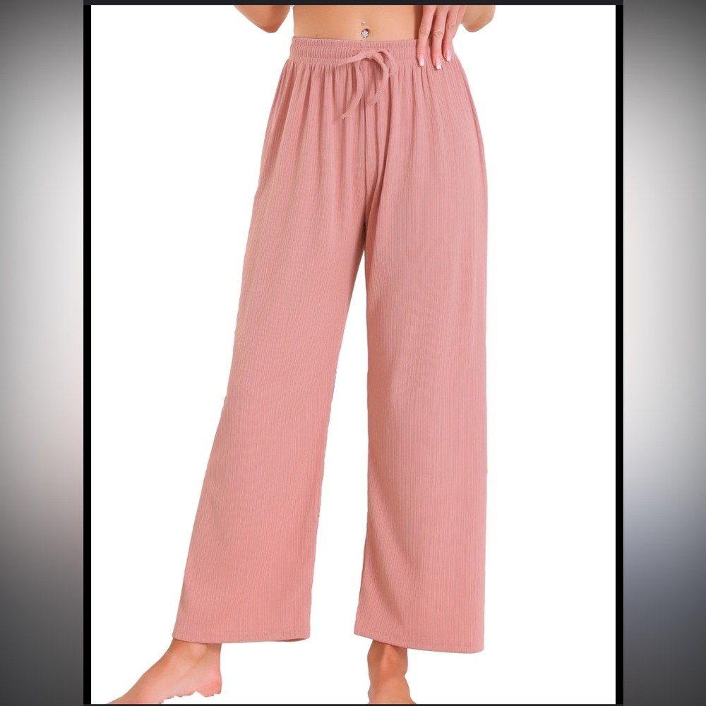 Mushan Y2K Dusty Rose Pink High Waisted Flare Ribbed Wide Leg Pants Slacks Large